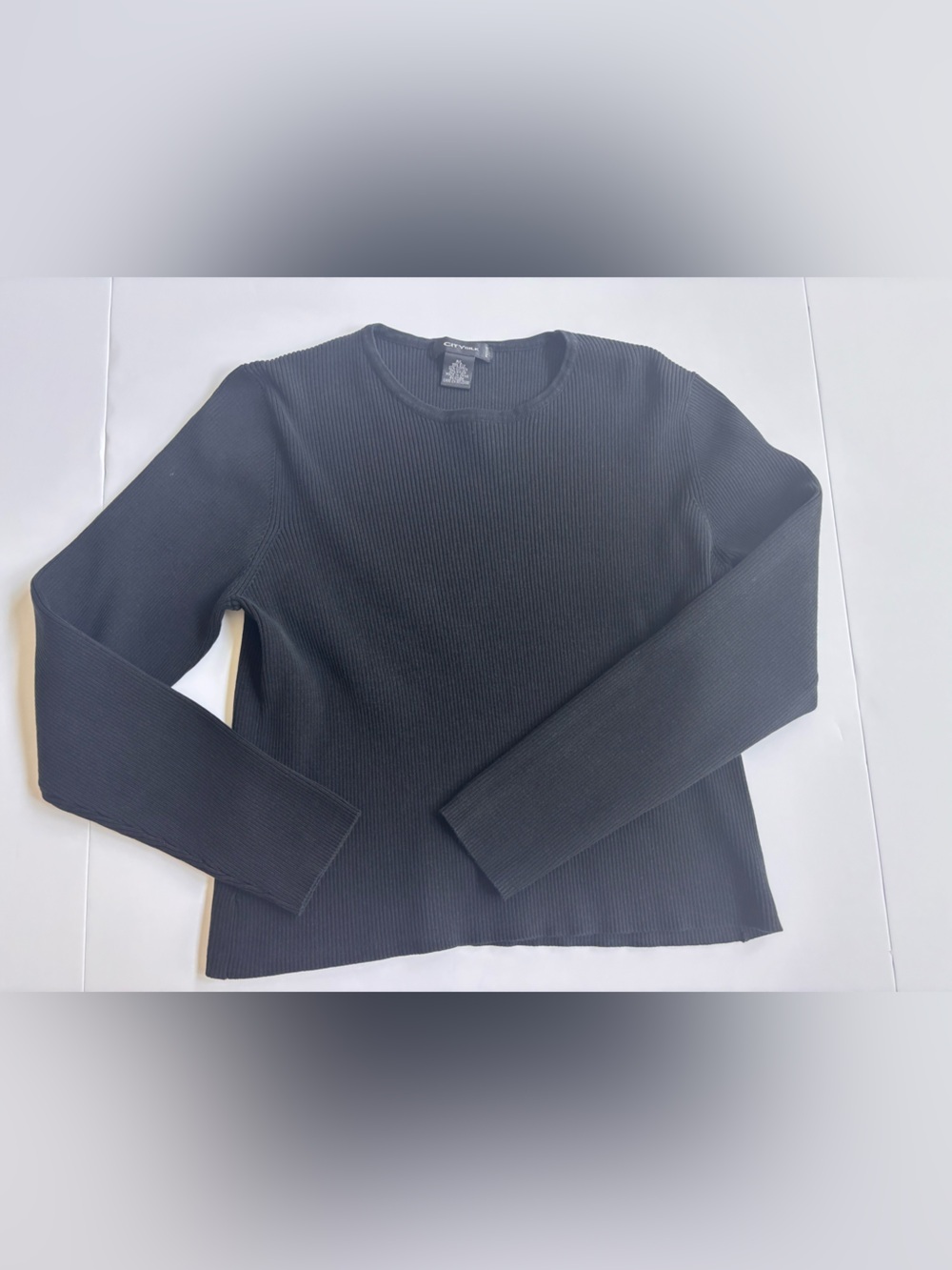 City Silk Petite Black Ribbed Silk Cotton Sweater Size S